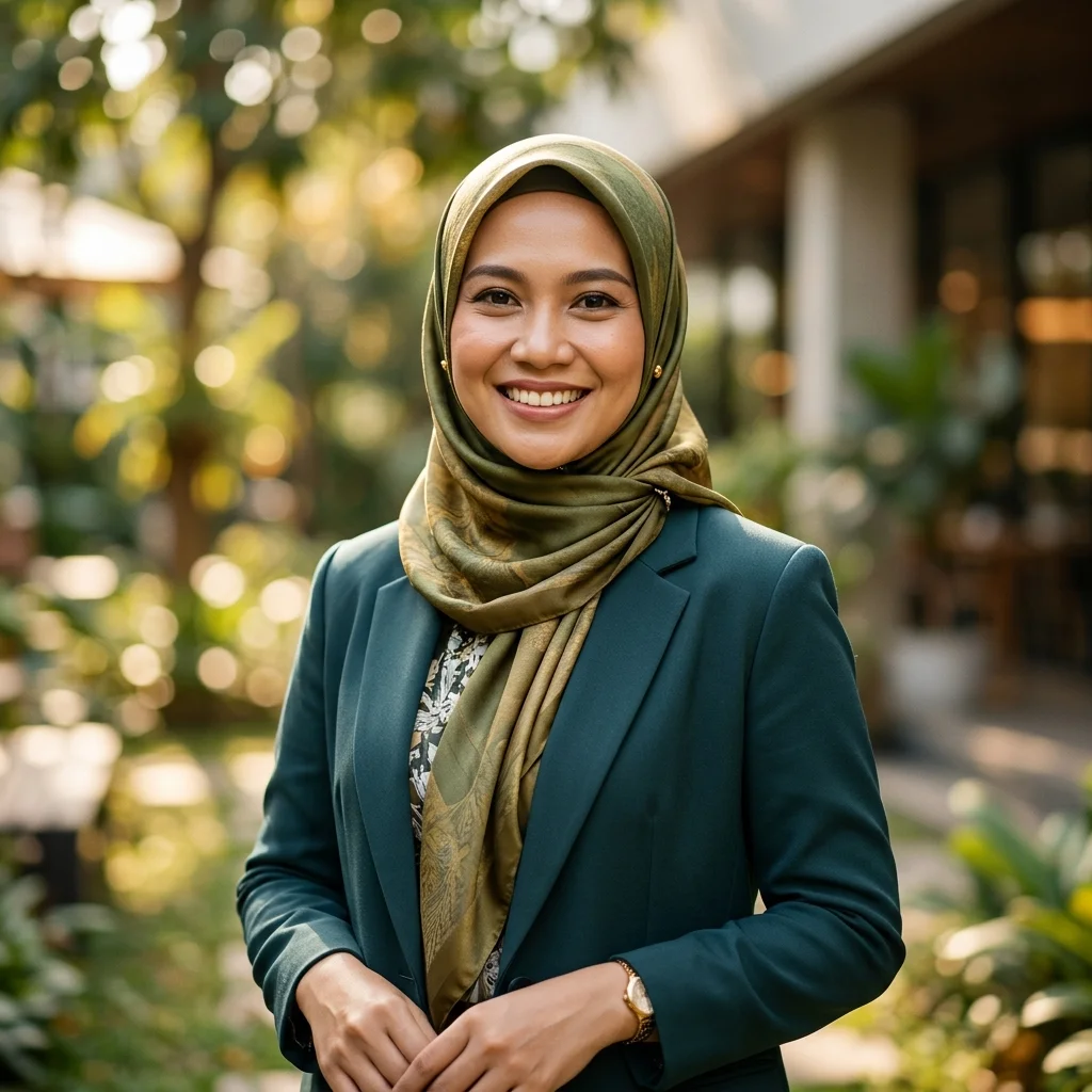 Foto testimoni member MBAH189 - wanita berhijab tersenyum ramah