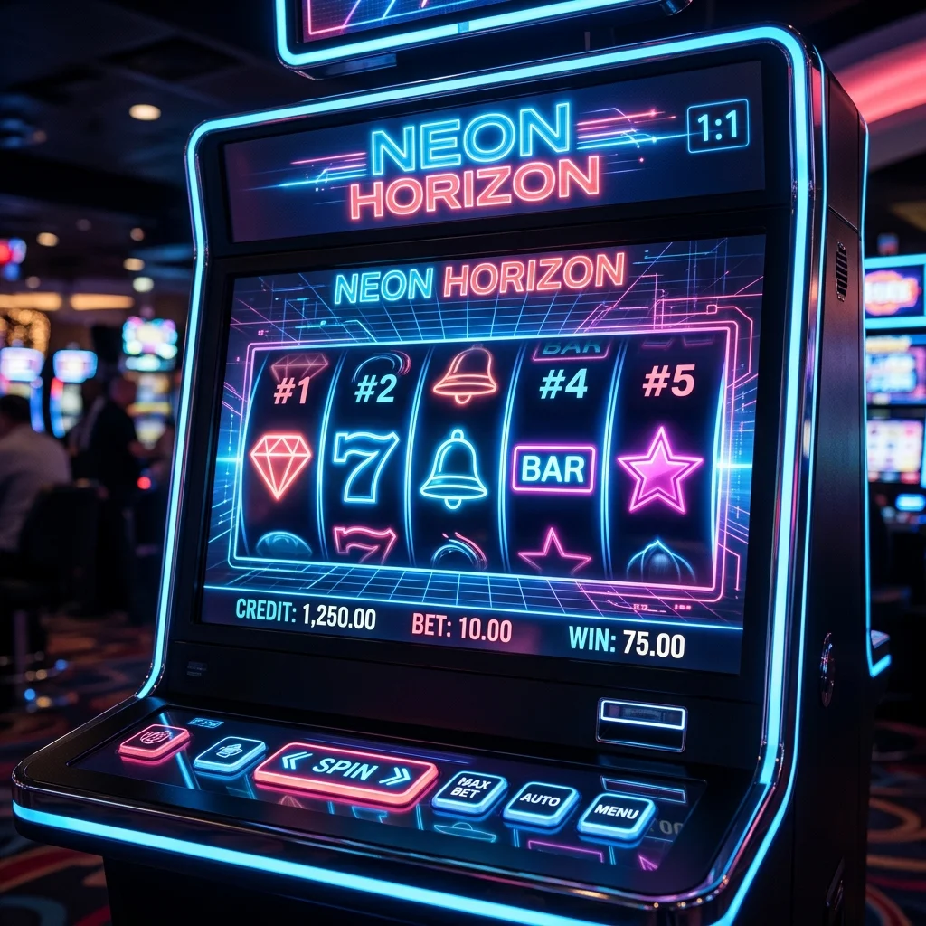 Mesin slot digital modern dengan neon bercahaya