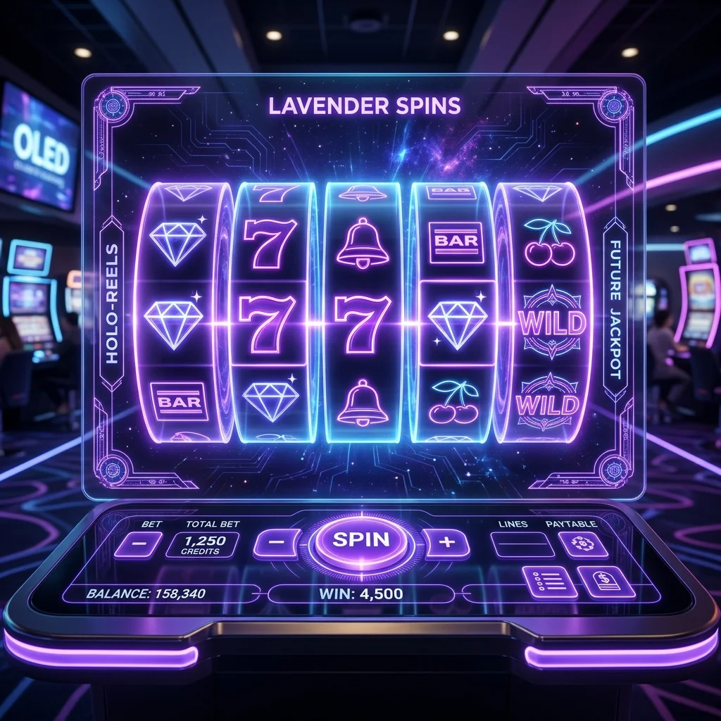Tampilan permainan slot futuristik dengan gulungan holografik