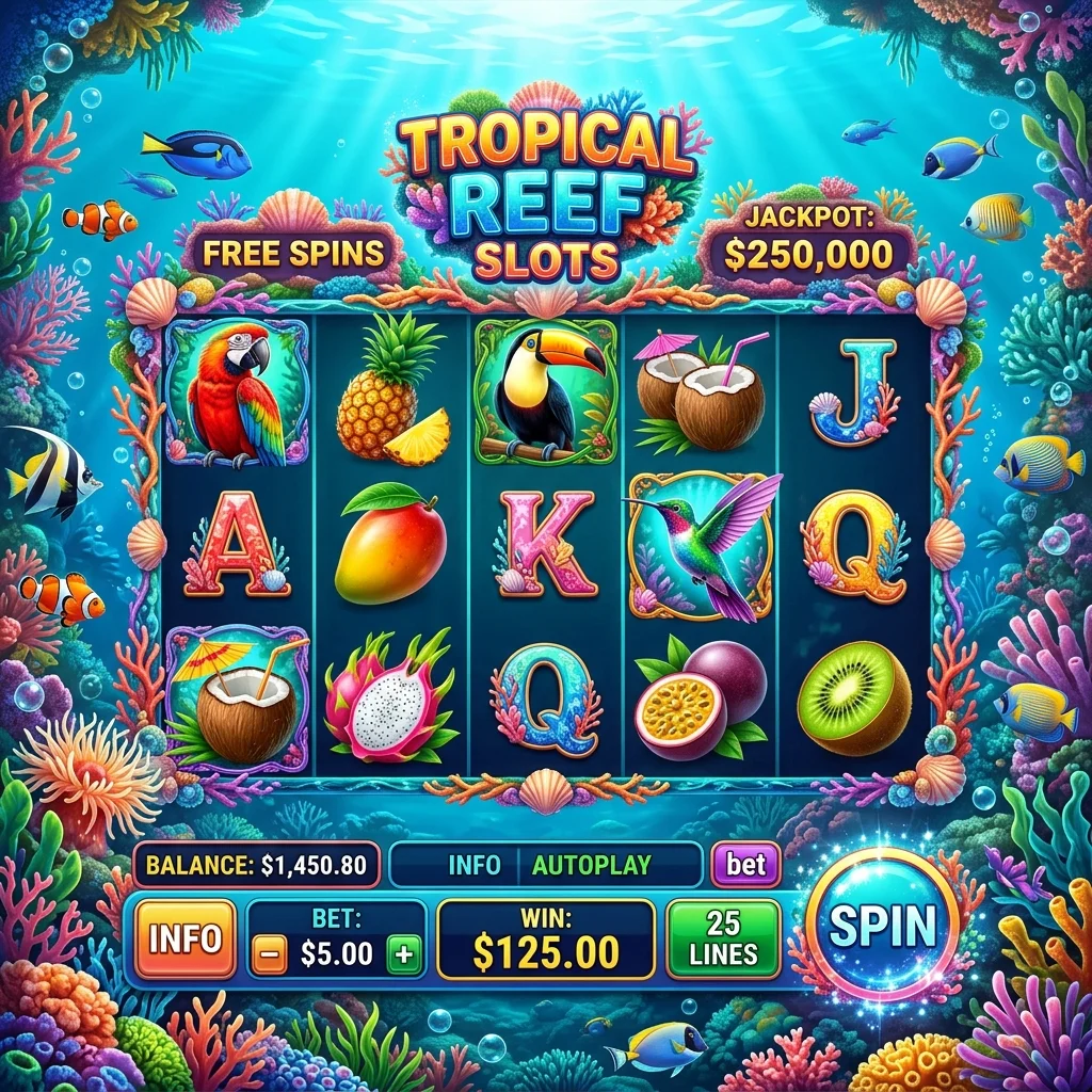 Permainan slot tropis dengan buah-buahan dan burung eksotis