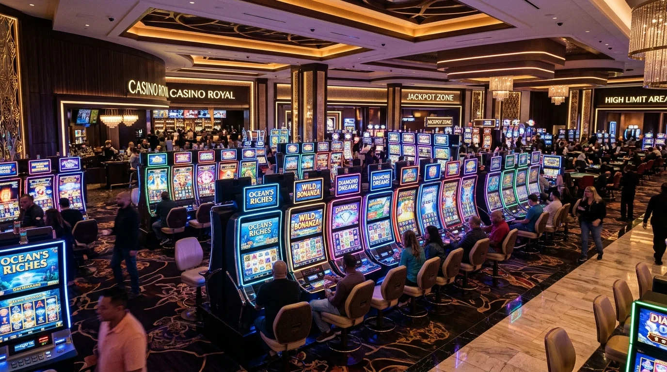 Deretan mesin slot modern di kasino taring78