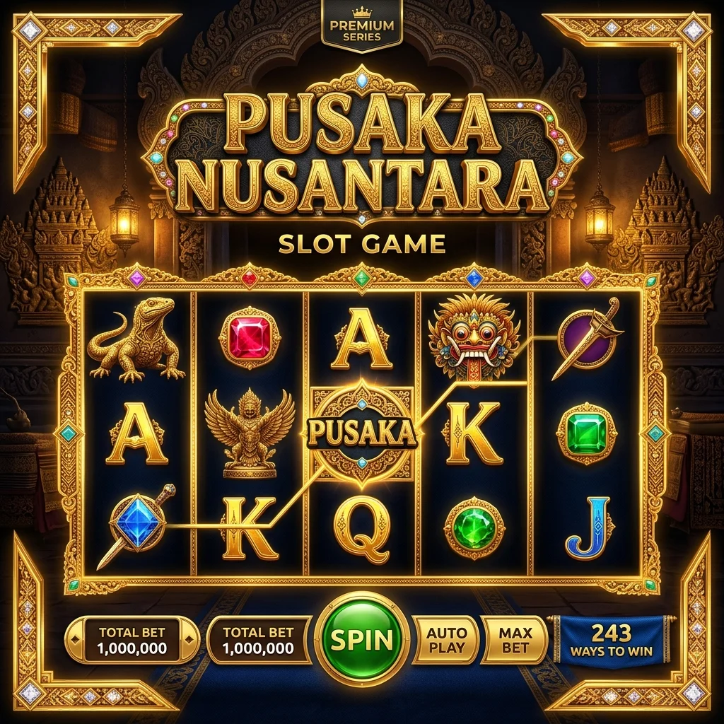 Produk IDN Slot dengan ornamen khas Indonesia dan aksen emas