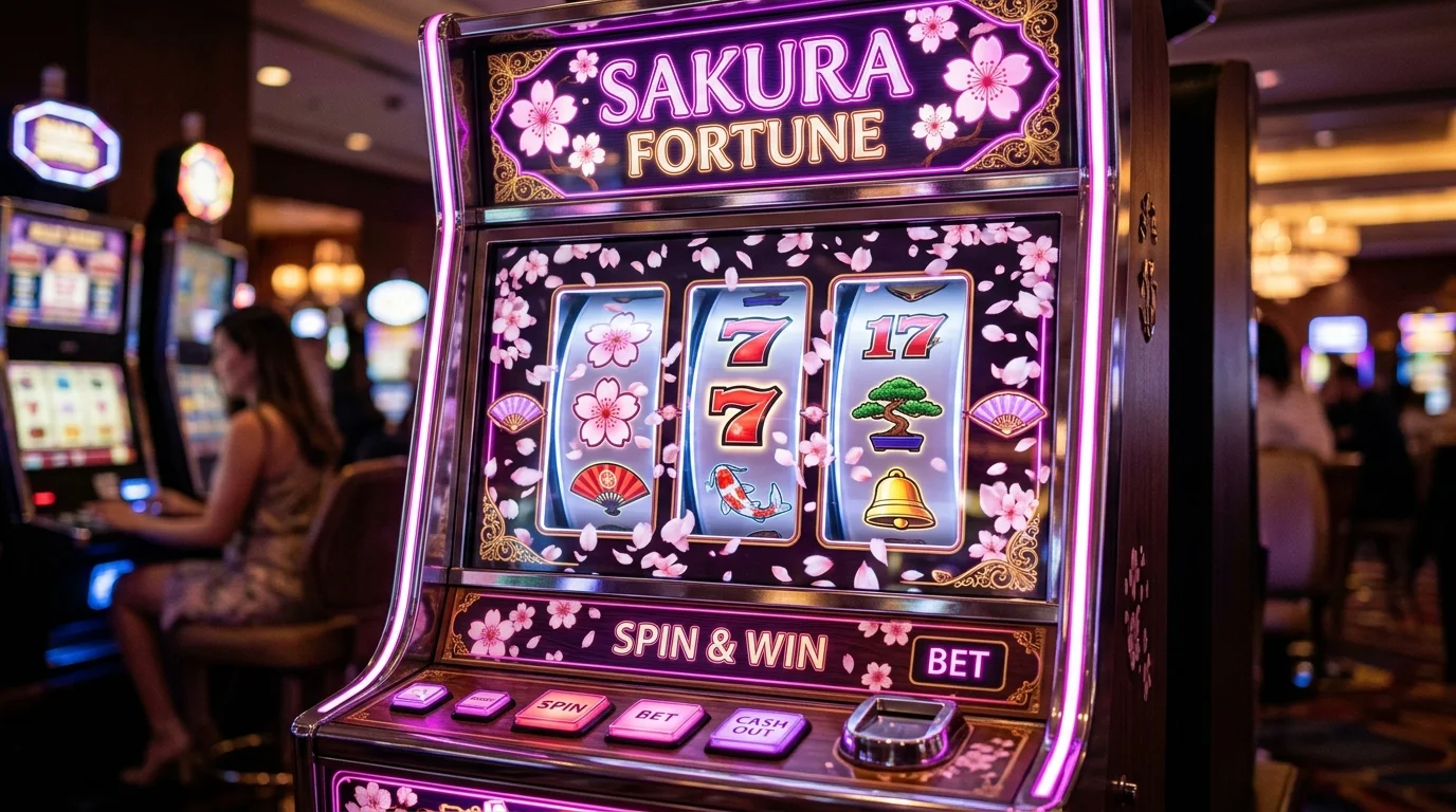 Mesin slot bertema bunga sakura dengan kelopak jatuh