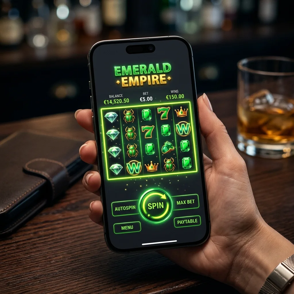 Tampilan antarmuka permainan slot premium di ponsel dengan aksen hijau lime