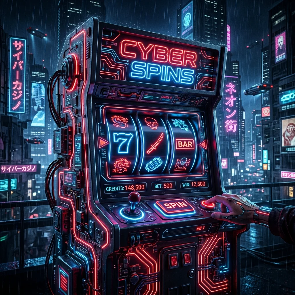 Permainan slot neon futuristik bertema cyberpunk