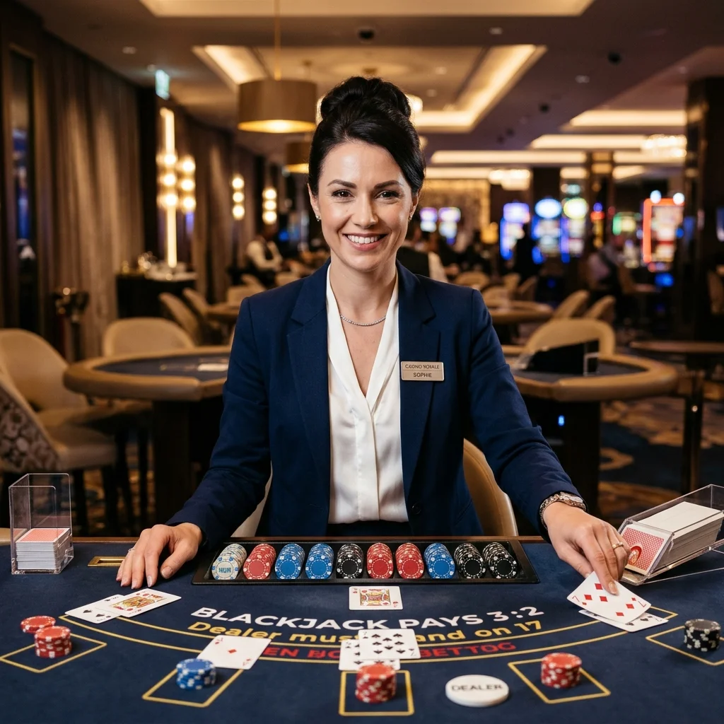 Dealer live casino profesional di meja blackjack