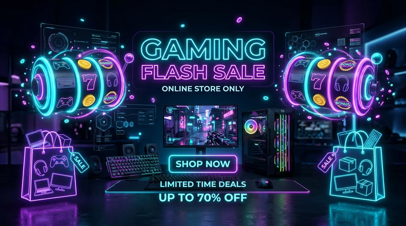Banner flash sale barges78 dengan nuansa neon