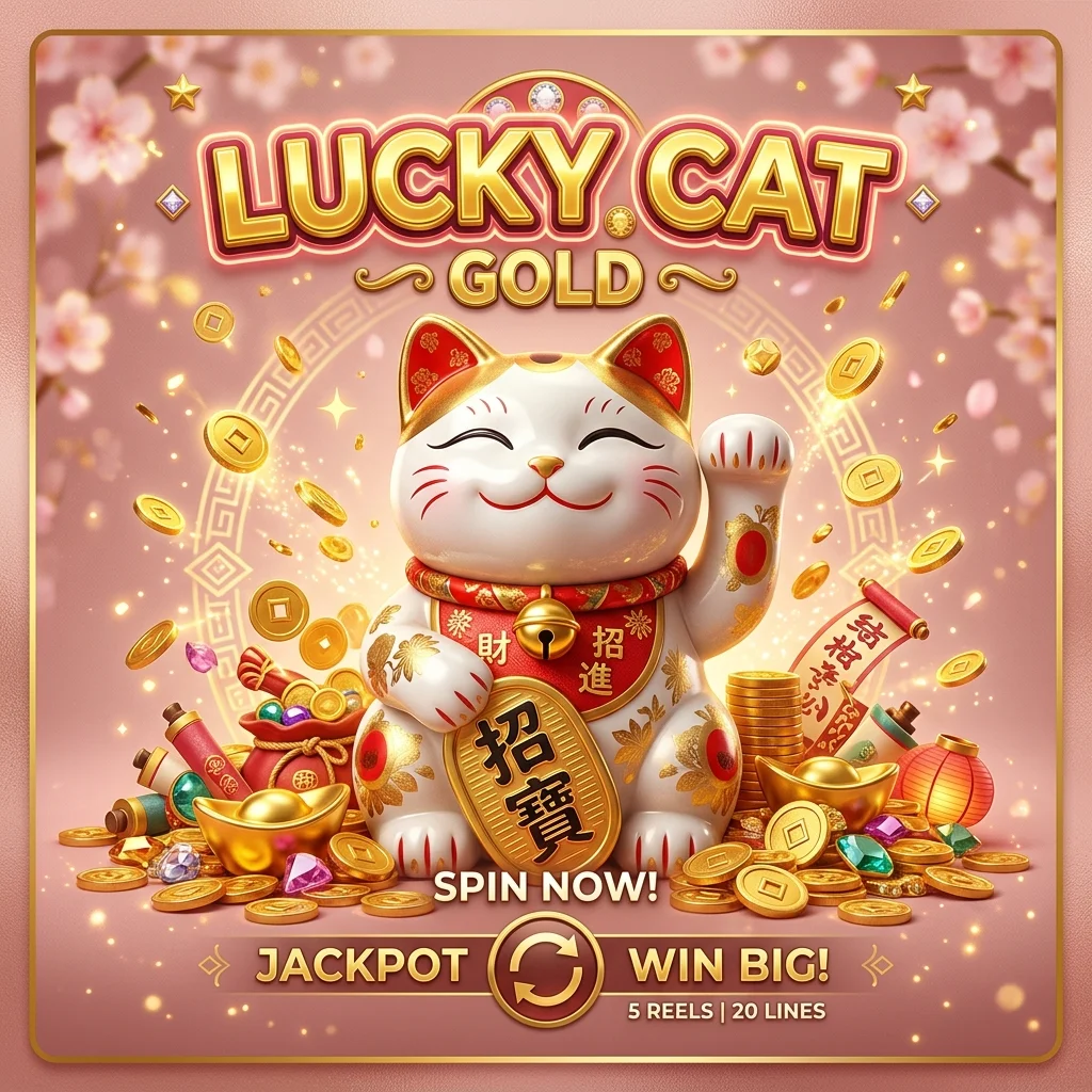 Produk Spadegaming dengan kucing keberuntungan dan koin emas