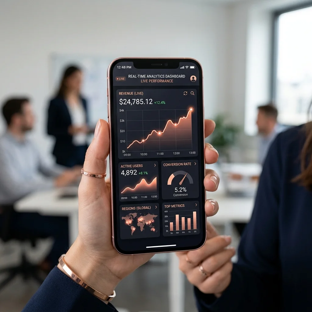 Dashboard analitik RTP real-time dengan interface rose gold