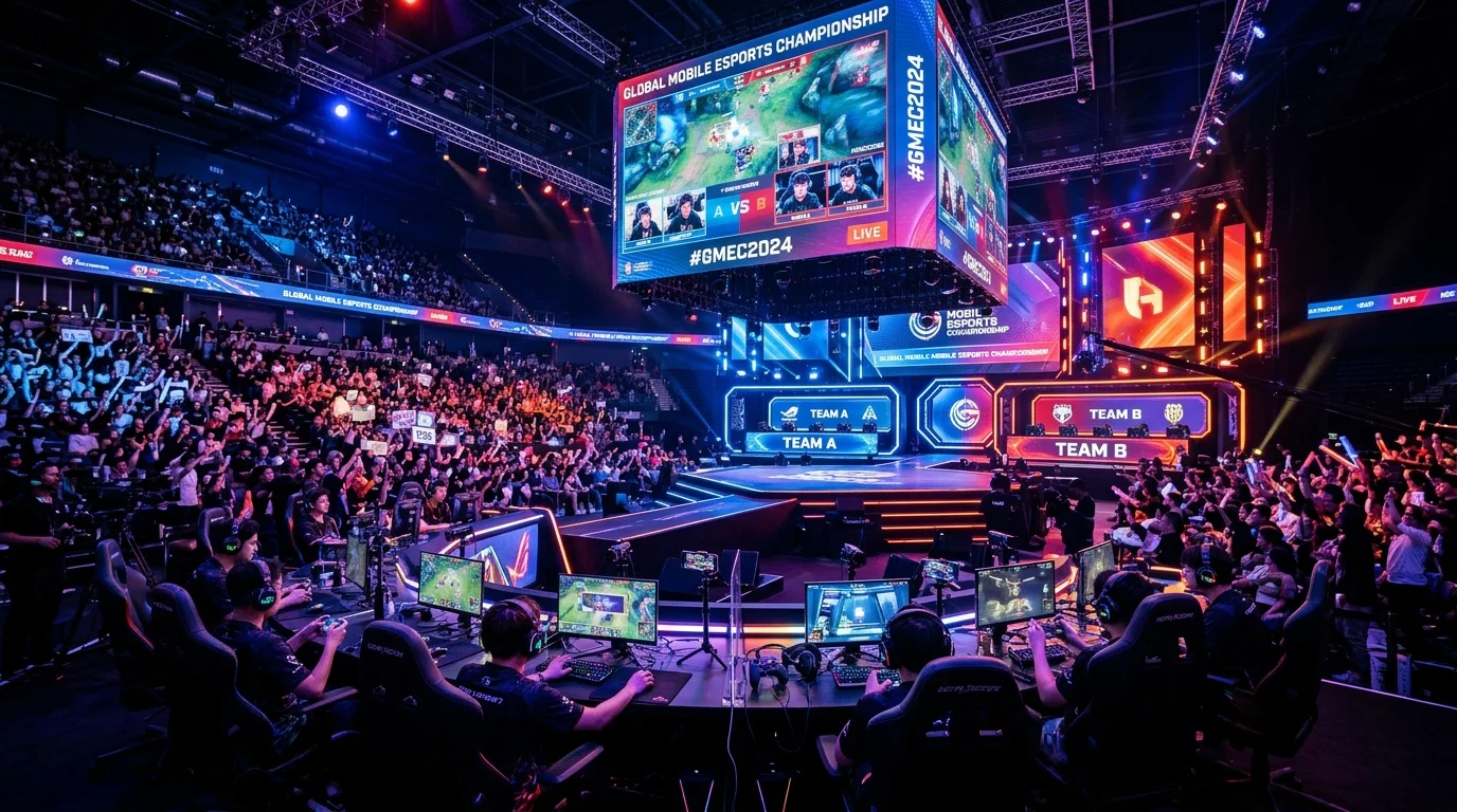 Arena e-sports dengan pencahayaan LED warna-warni