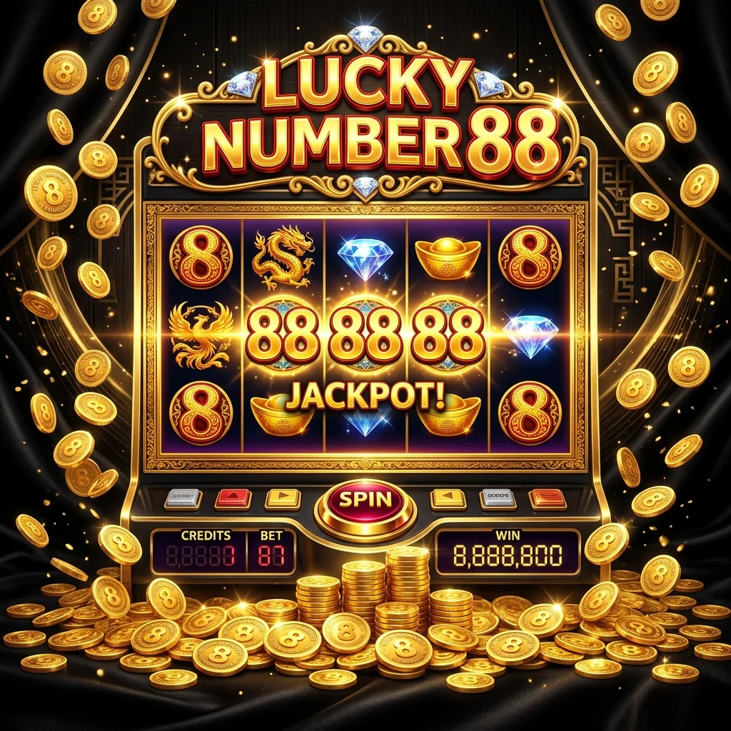 Produk Slot88 dengan koin emas dan latar hitam mewah