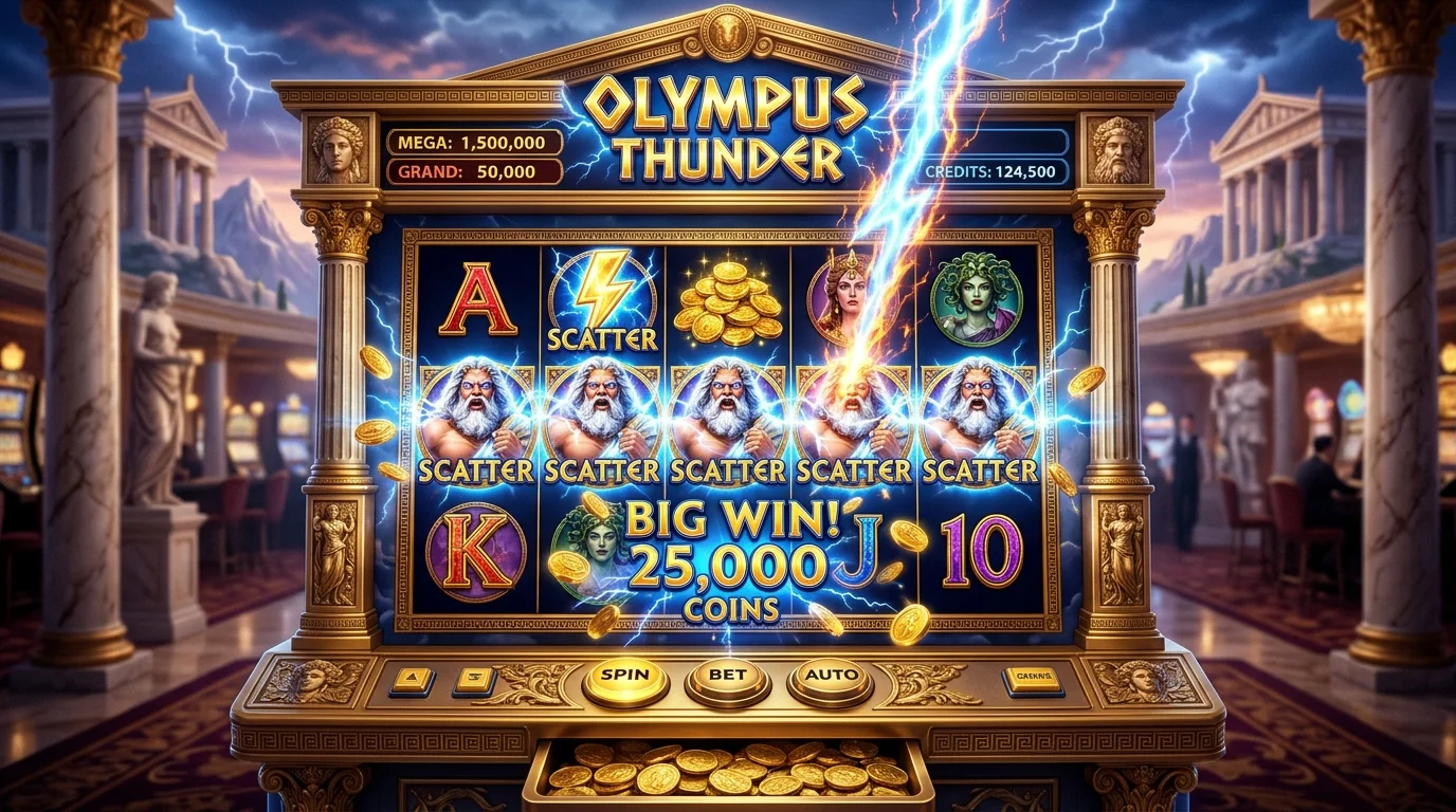 Game slot bertema Zeus dengan petir dan koin emas