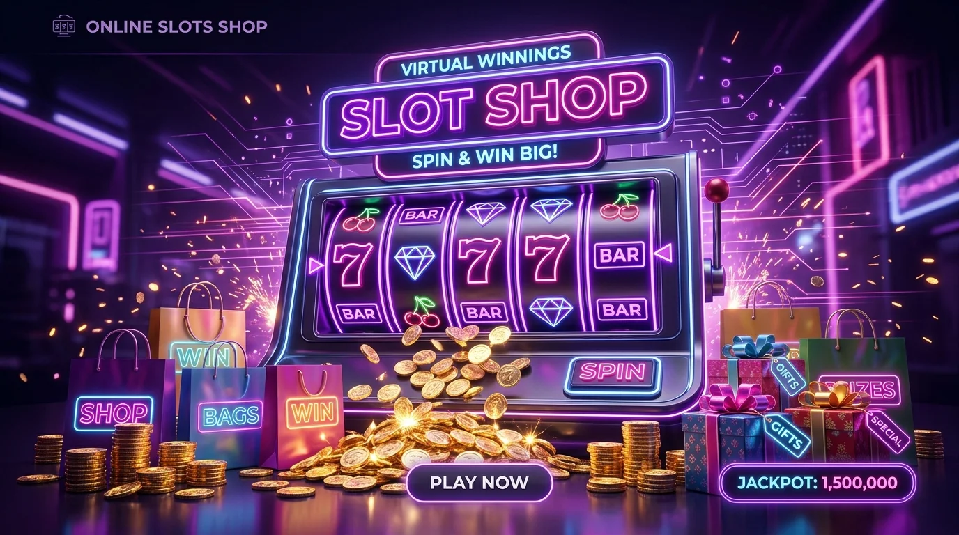 Banner flash sale toko HANTU777 dengan mesin slot neon
