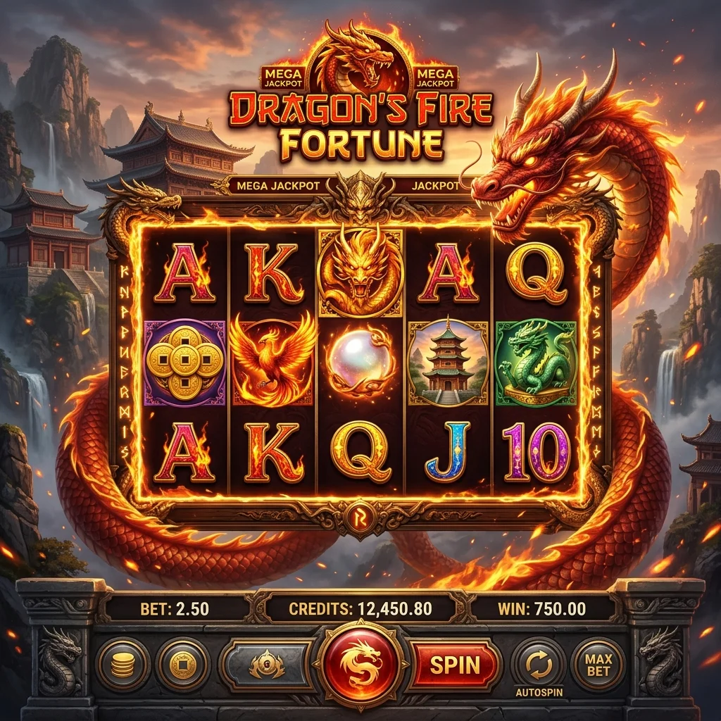 Permainan slot Dragon Realm dengan tema naga Asia yang megah dan epik