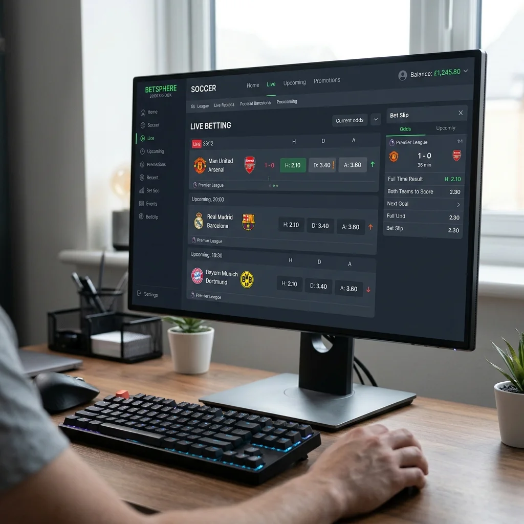 Layar sportsbook modern menampilkan pertandingan sepak bola