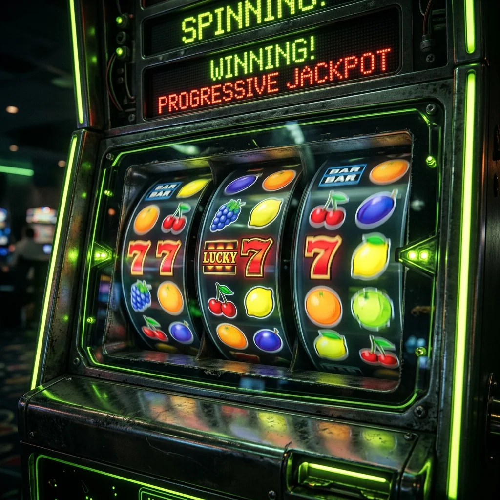 Mesin slot dengan simbol buah dan angka tujuh