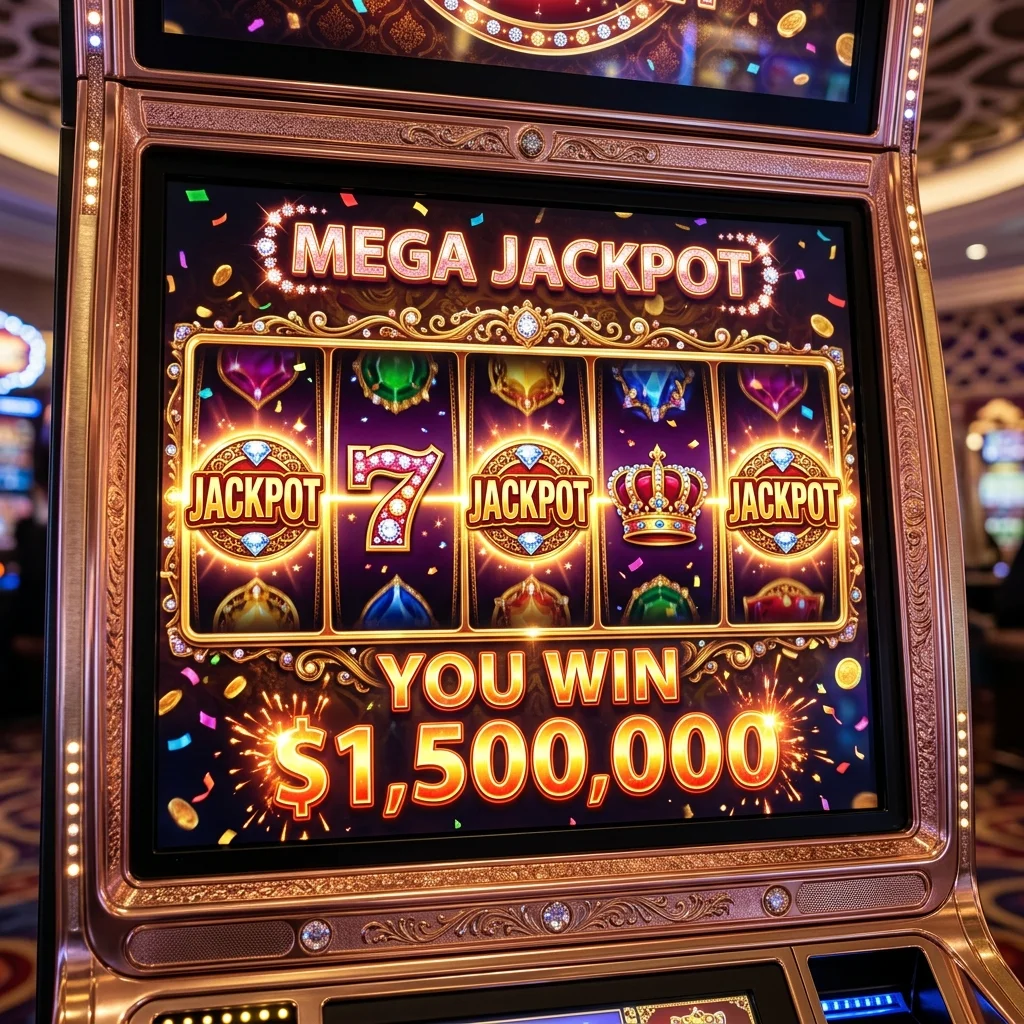 Mesin slot dengan simbol jackpot berkilauan