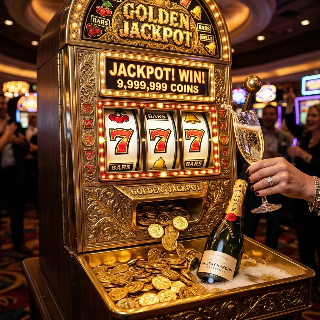 Mesin slot menampilkan jackpot dengan koin emas dan sevelas di lele189