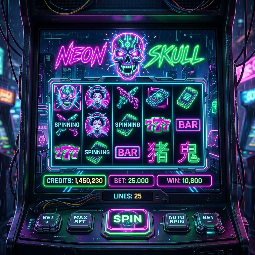 Produk Nolimit City dengan antarmuka cyberpunk neon