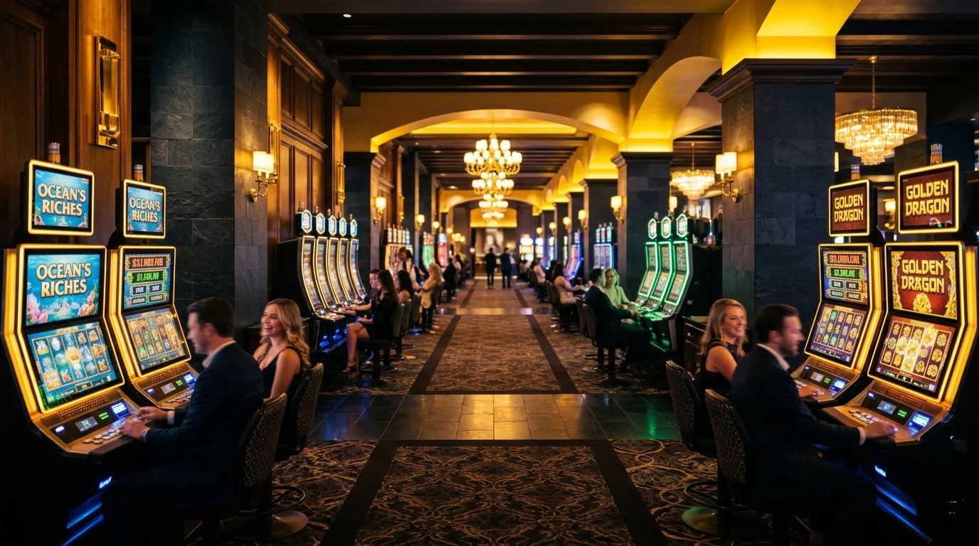 Suasana kasino premium dengan mesin slot modern