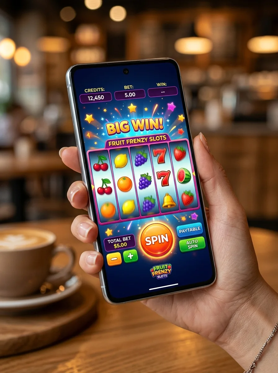 Aplikasi slot online di smartphone dengan antarmuka penuh warna