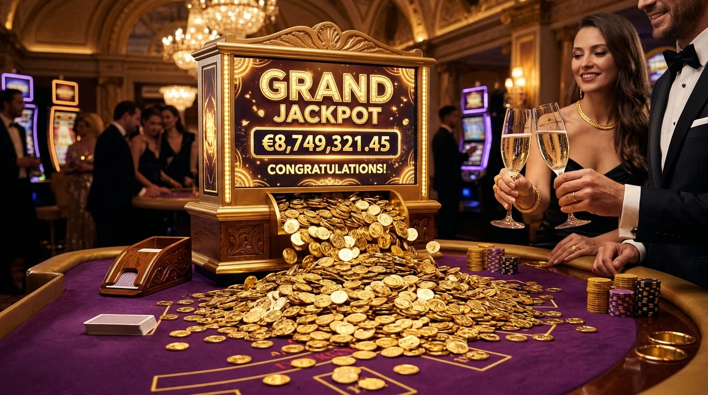 Jackpot emas melimpah di atas meja kasino mewah takeru365