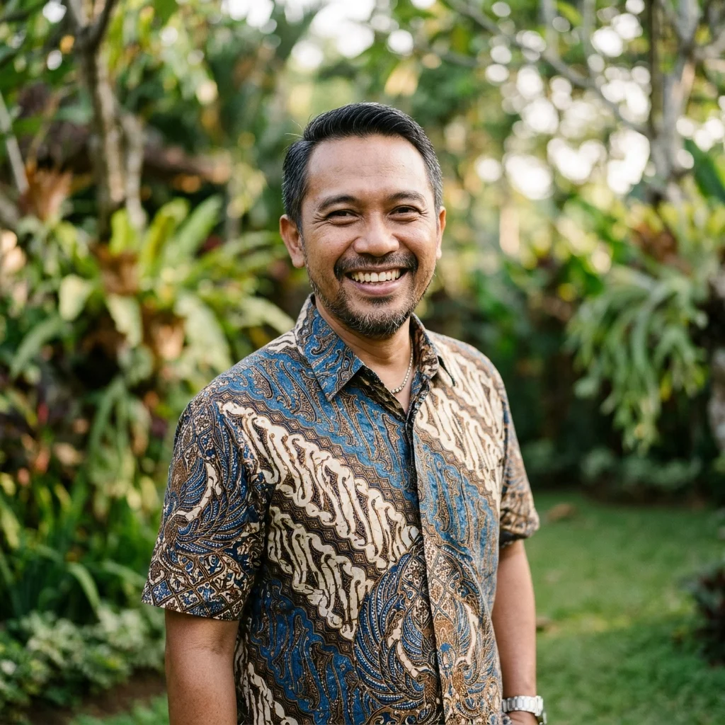 Foto testimonI pemain pria Indonesia tersenyum