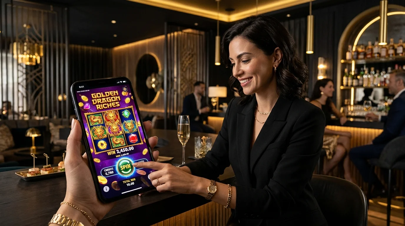 Permainan slot di perangkat mobile dengan suasana premium