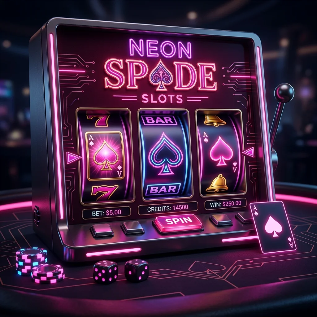 Produk Spadegaming dengan kartu sekop dan aksen neon